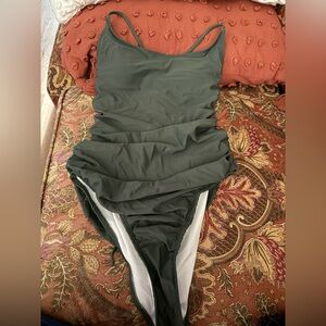 Dark Green Medium One-Piece Tie Back Ruched Swimsuit